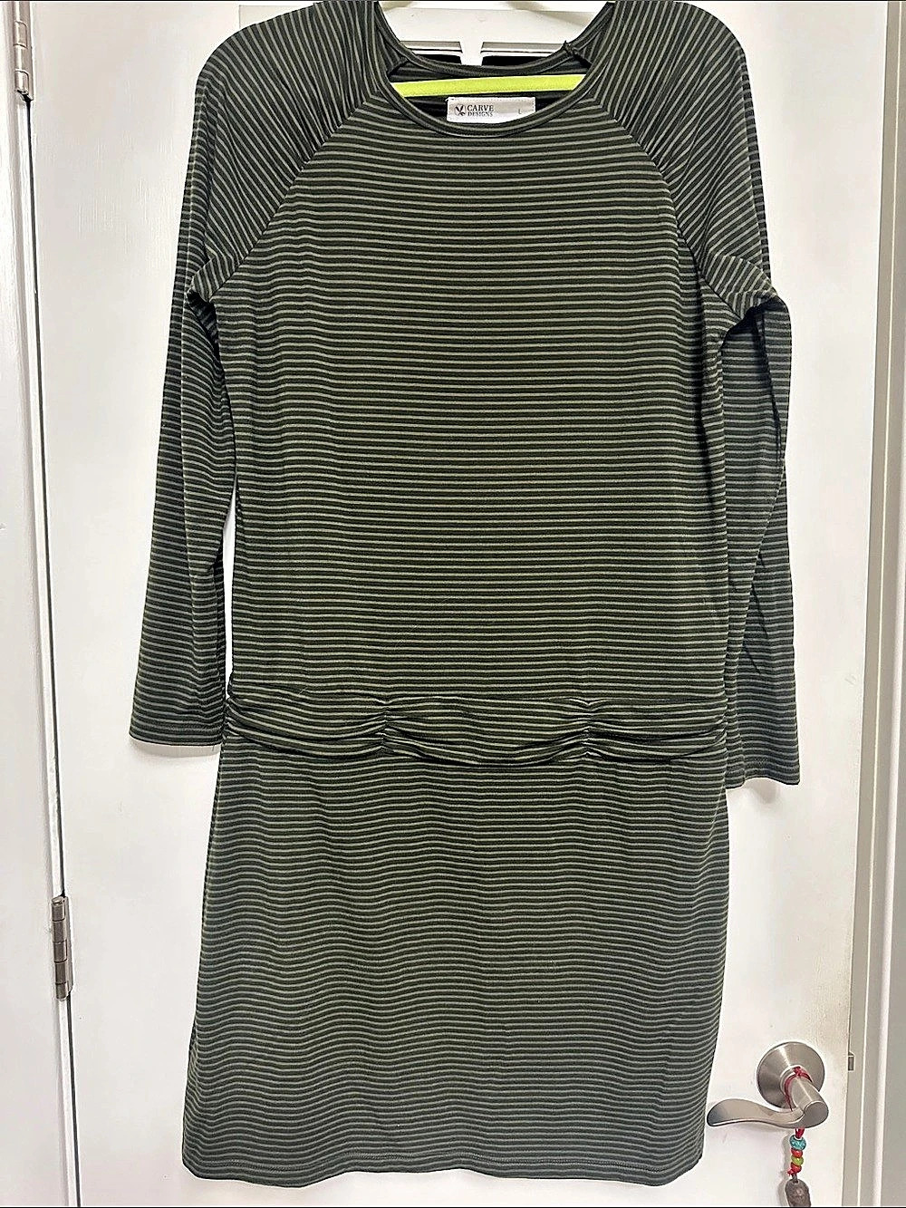 Carve Designs Striped Long Sleeve Dress in Green & Black Large Like New